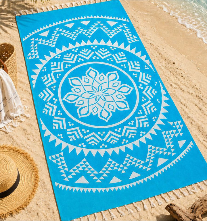 Fouta bohémian bleu azur