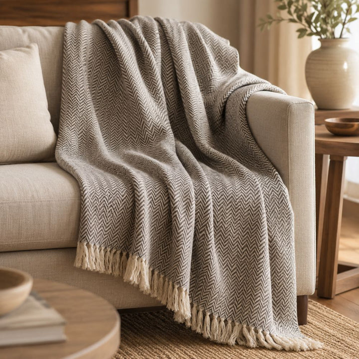 Plaid mélangé marron taupe et blanc crème