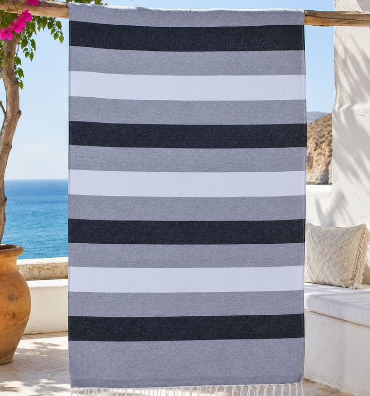 Fouta éponge voilier noir et blanc