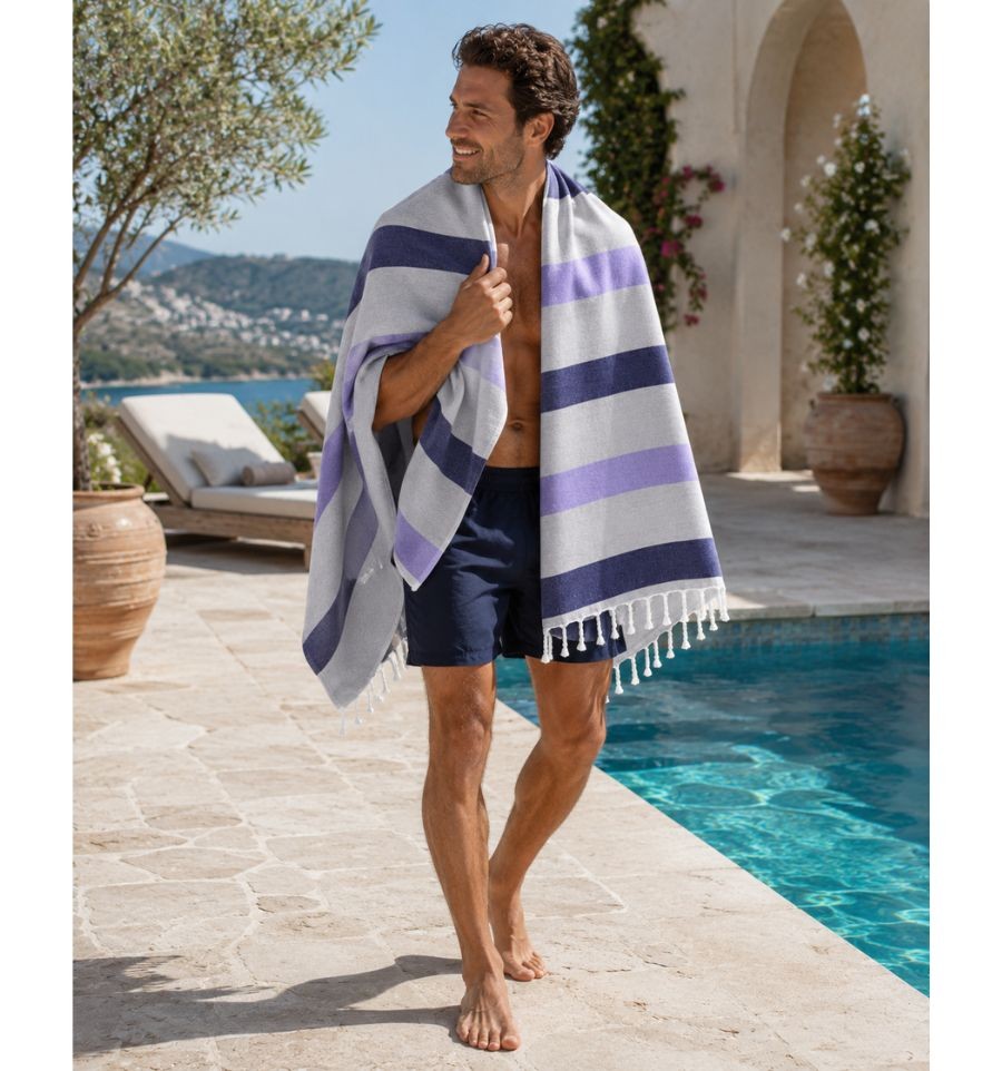 Fouta éponge voilier parme et violet