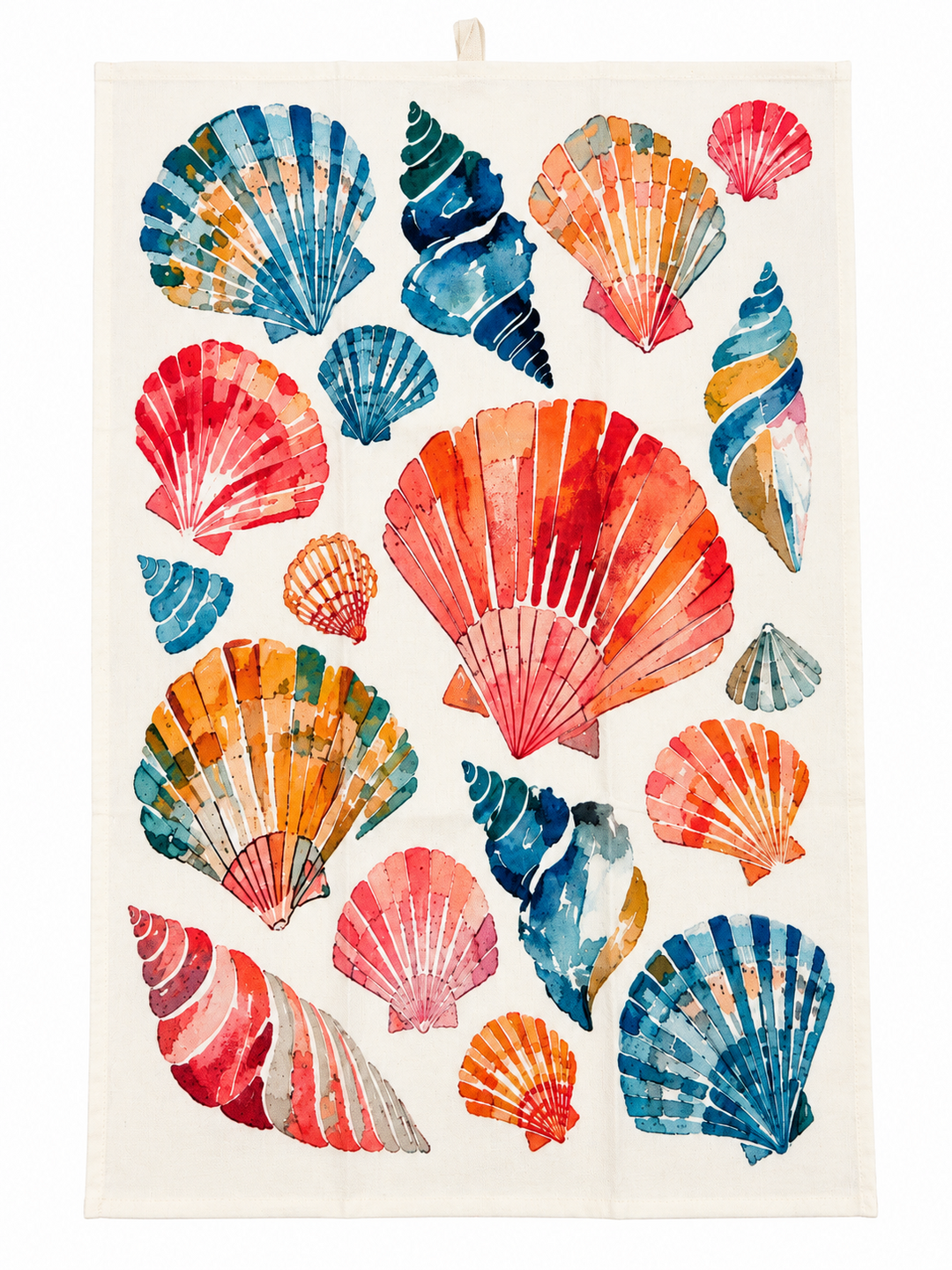Torchon coquillages colorés déplié, 36x54 cm