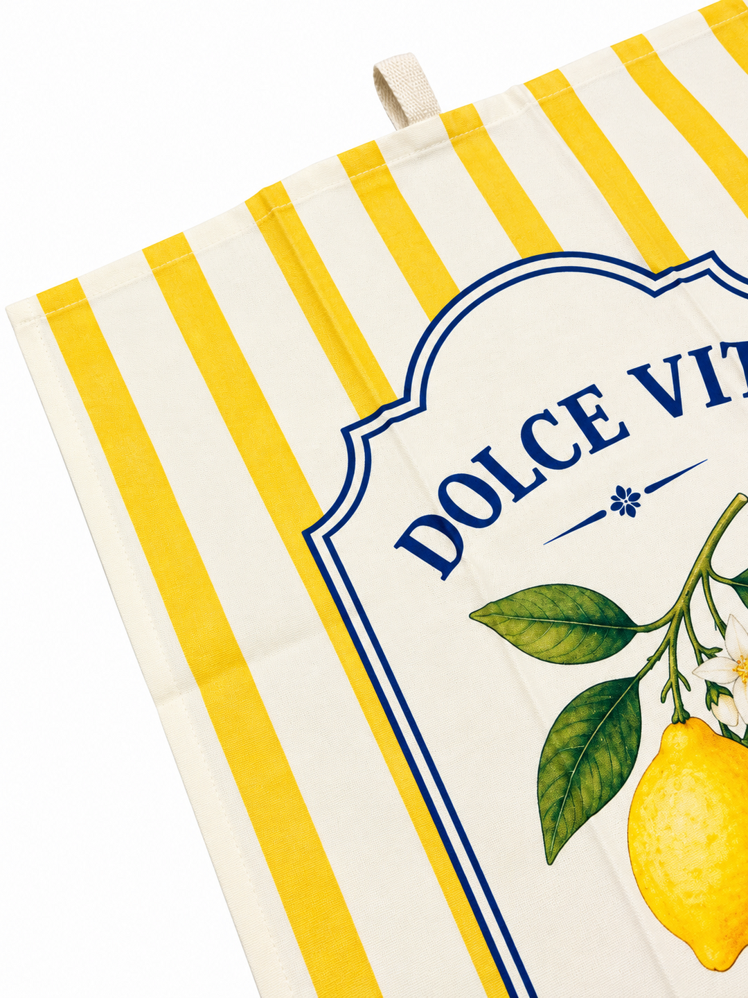 Canovaccio Dolce Vita con limoni — dettaglio del tessuto e della stampa