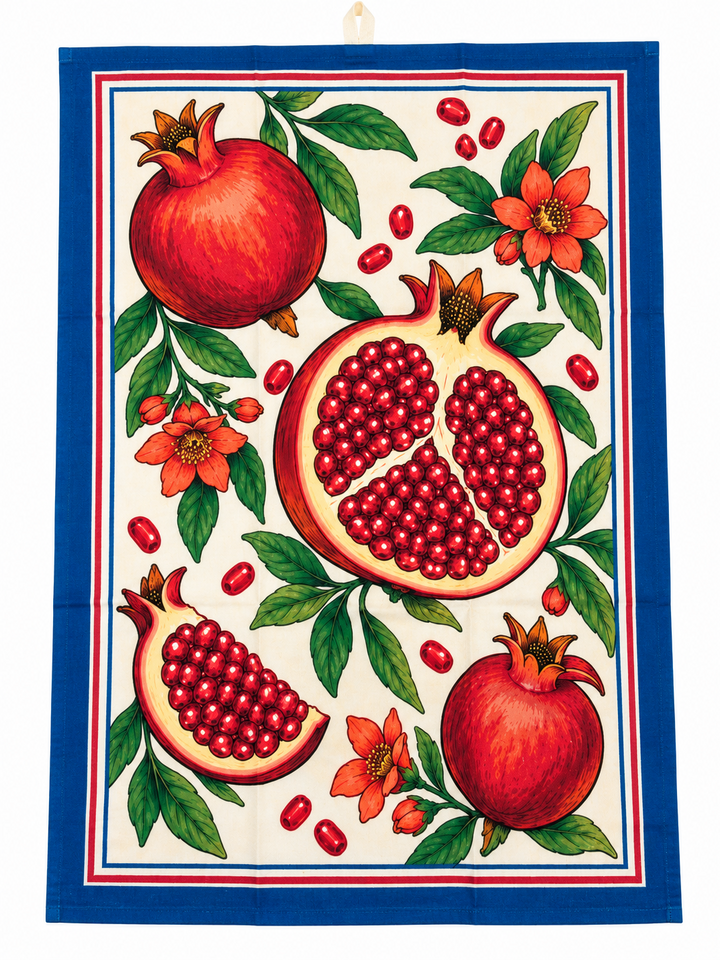 Torchon grenades rouges déplié, 36x54 cm