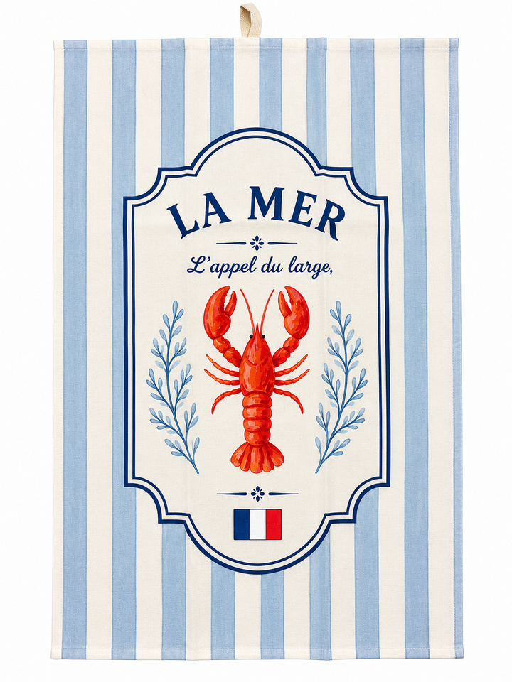Vue complète du torchon La Mer Homard 36x54 cm
