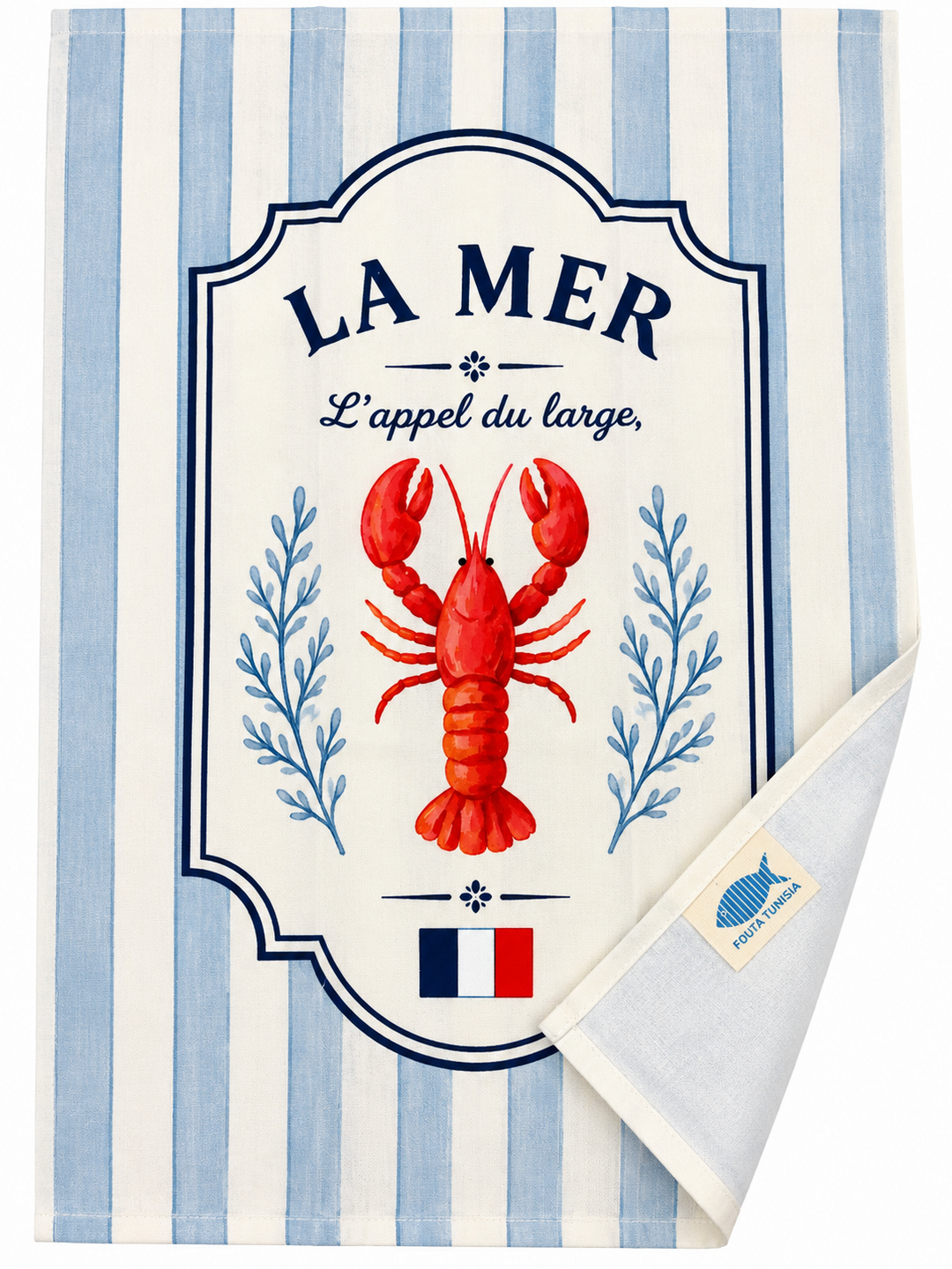 Revers et étiquette Fouta Tunisia du torchon homard