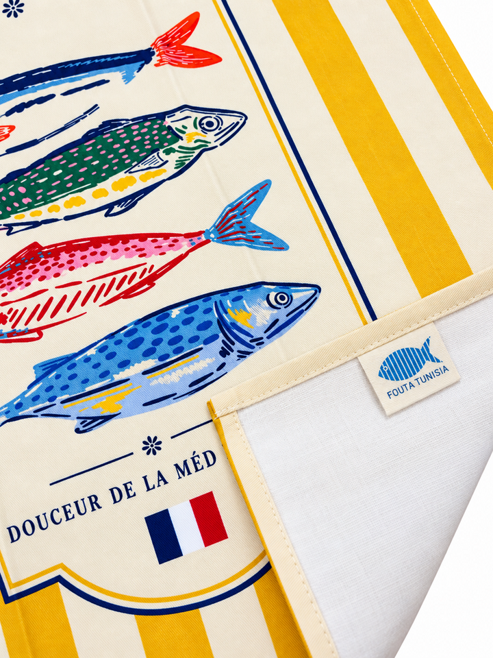 Revers et étiquette Fouta Tunisia du torchon Sardines