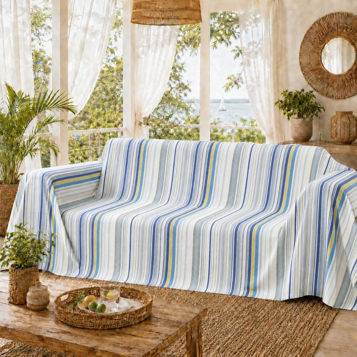 Toalla de playa gigante crema blanca fadhila y azul con lurex 2m*3m
