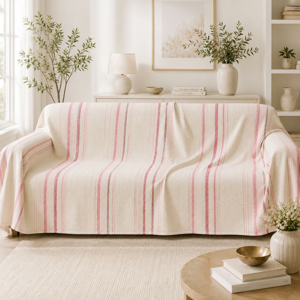 Grande telo mare fadhila bianco e rosa con lurex 2m/3m