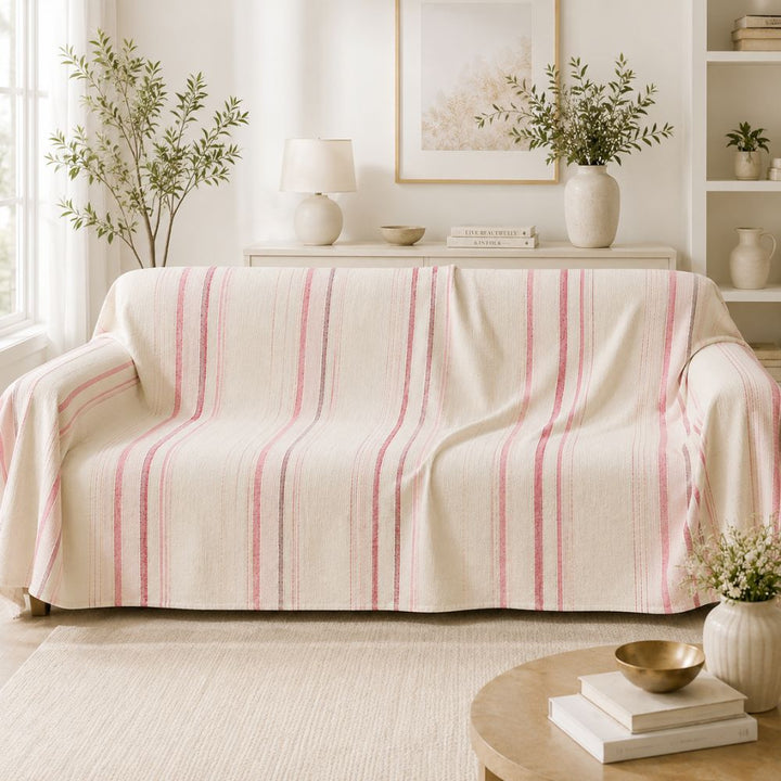 Grande telo mare fadhila bianco e rosa con lurex 2m/3m