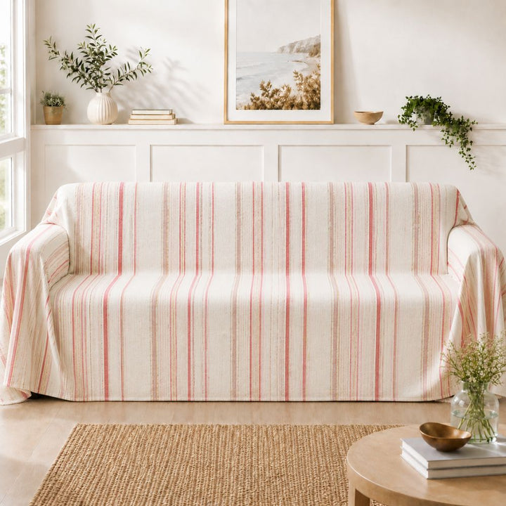 Copridivano bianco crema chiaro e rosa scuro con lurex