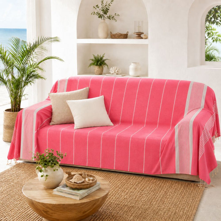 Grande fouta neon rosa con strisce bianche