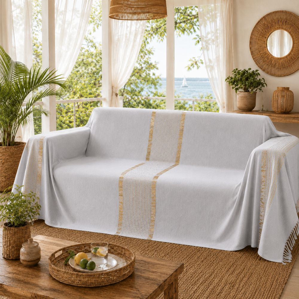 Copridivano grigio perla con lurex dorato