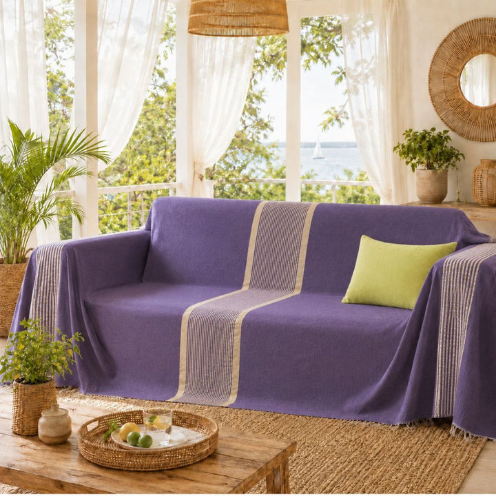 Jeté de canapé violet avec lurex doré