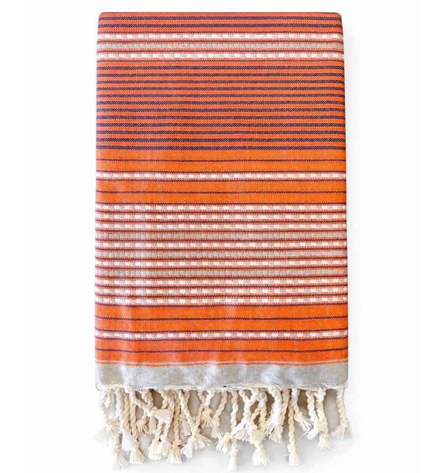 Jeté Arabesque orange et gris 150x250 cm