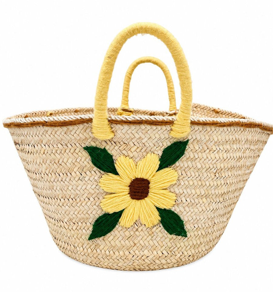 Handgefertigter Korb mit gelbem Blumen-Motiv