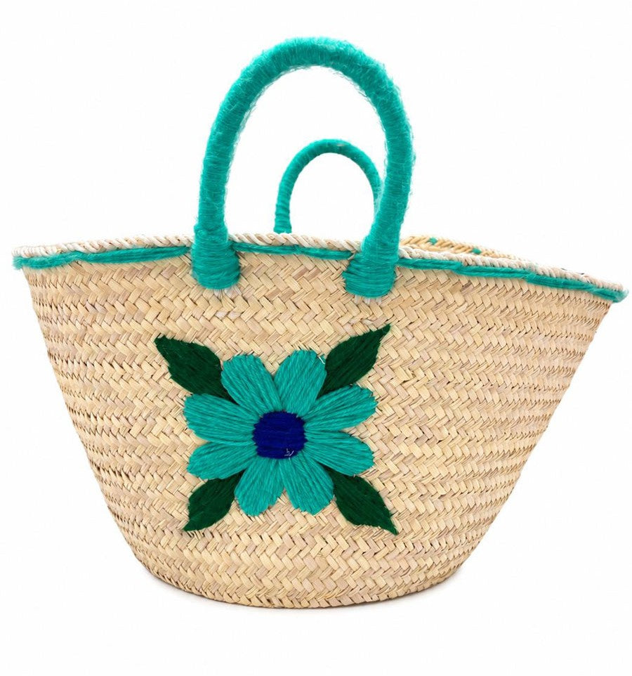 Cesta artesanal con motivo flor turquesa