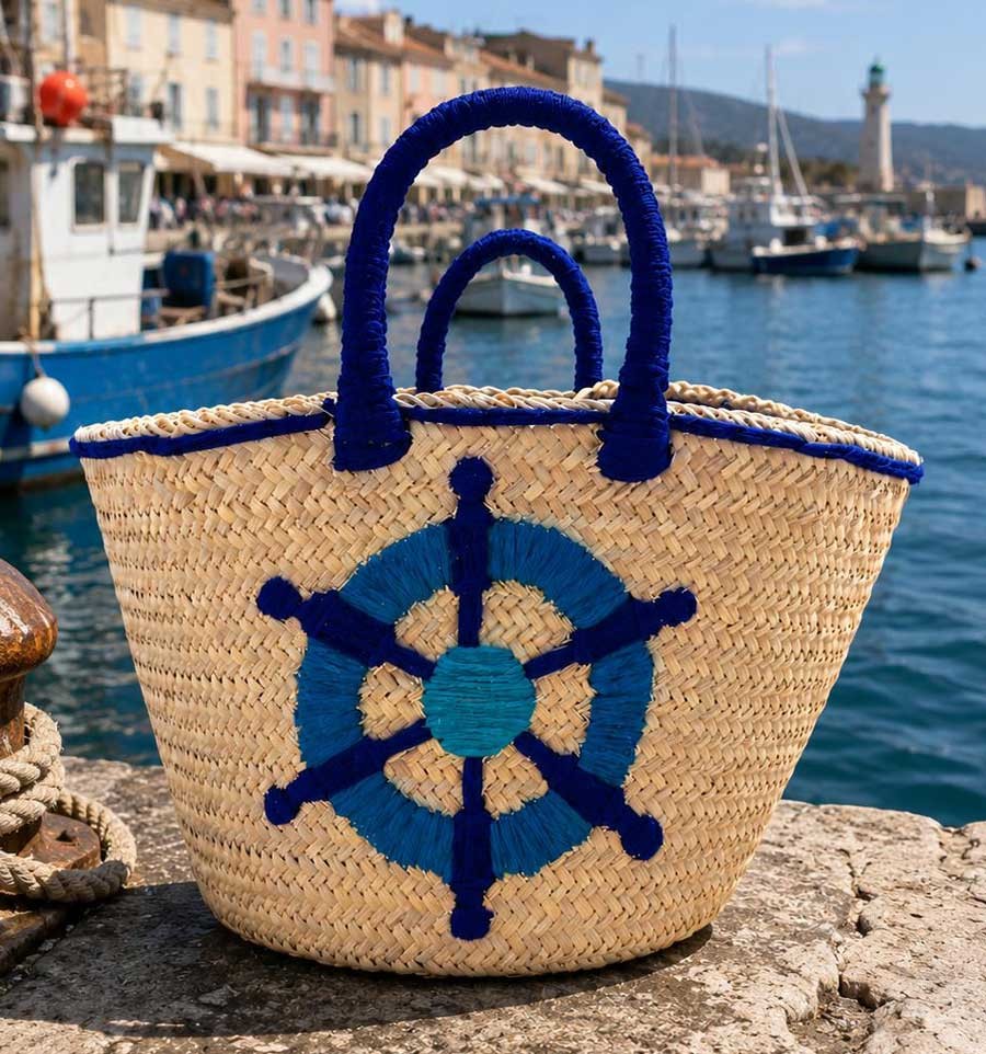 Cesto artigianale con motivo marino blu