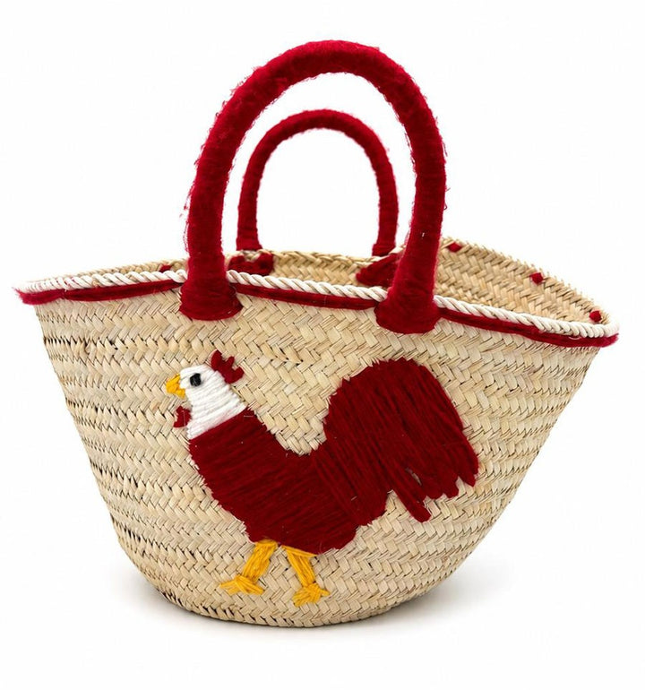 Handgefertigter Kinderkorb mit rotem Huhn-Motiv