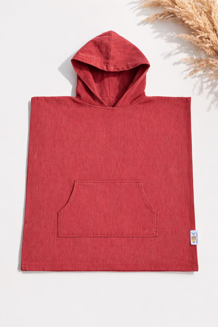 Poncho de plage enfant rouge bordeaux