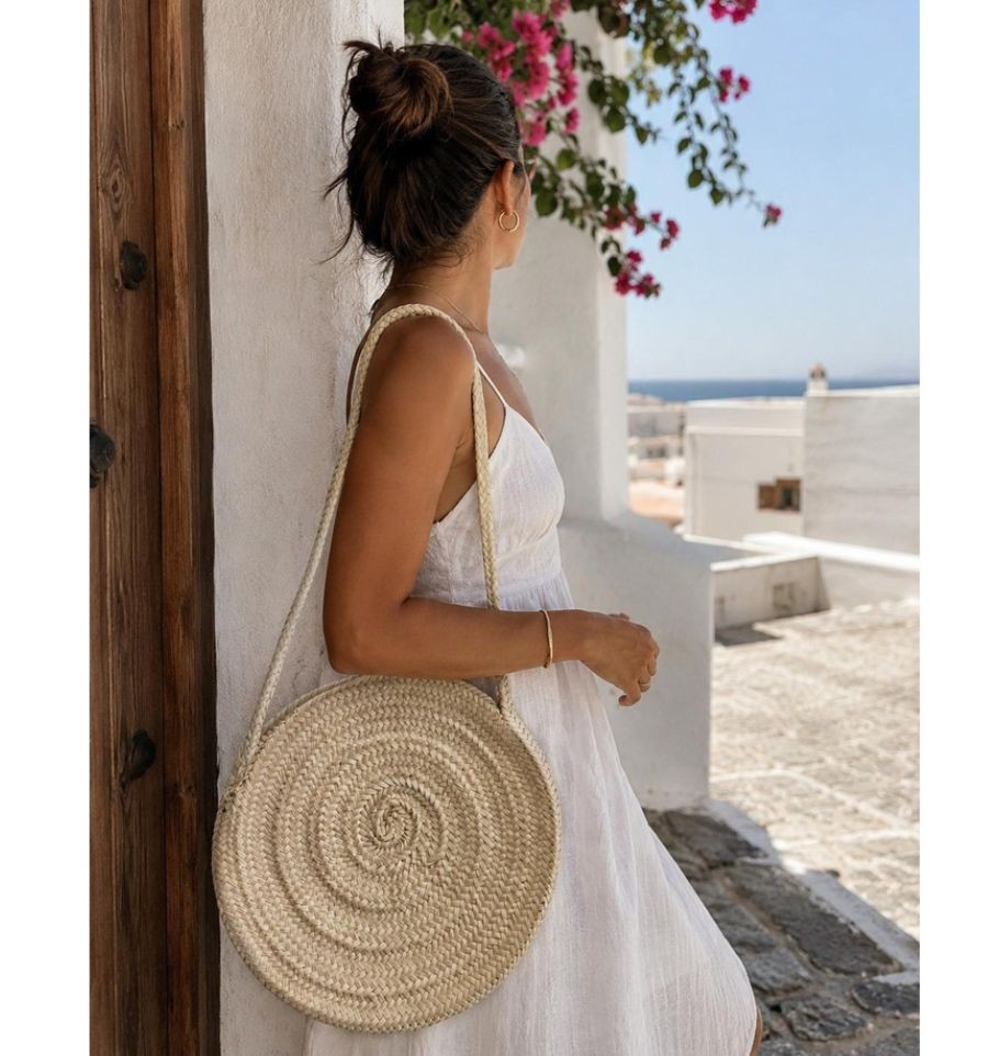 Sac rond en palmier tressé