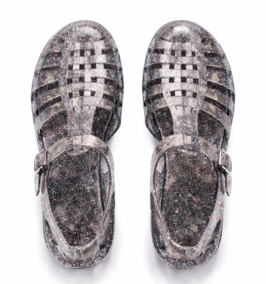 Sandalias negras brillantes