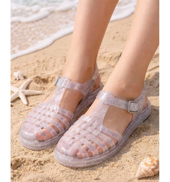 Transparent glitter sandals
