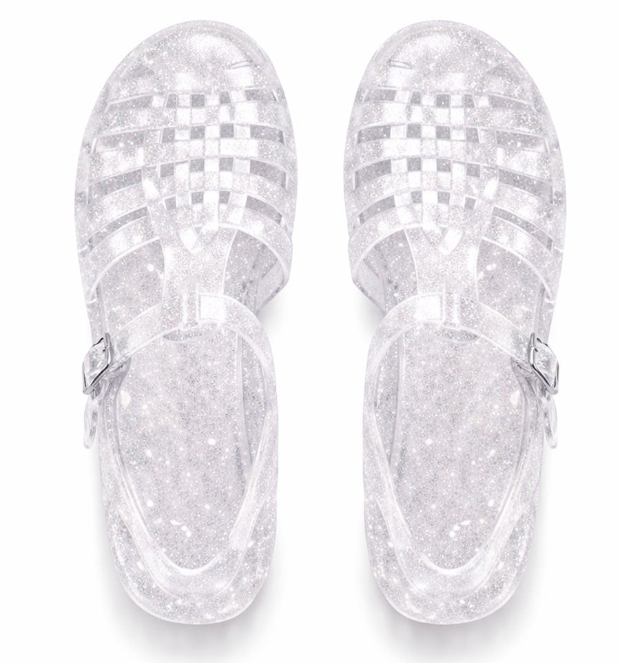 Transparent glitter sandals