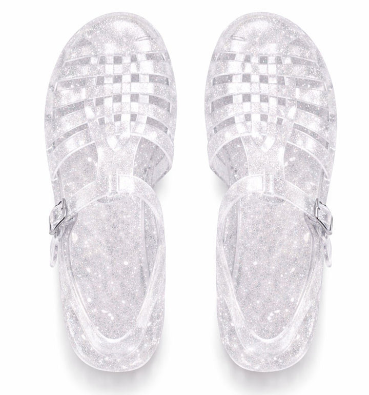 Transparent glitter sandals
