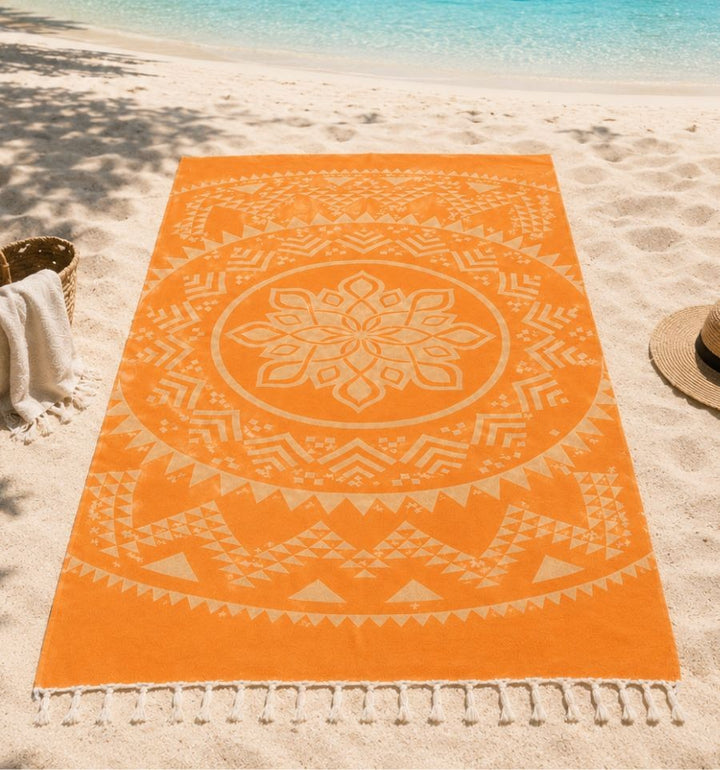 Yellow mustard Bohemian beach towel