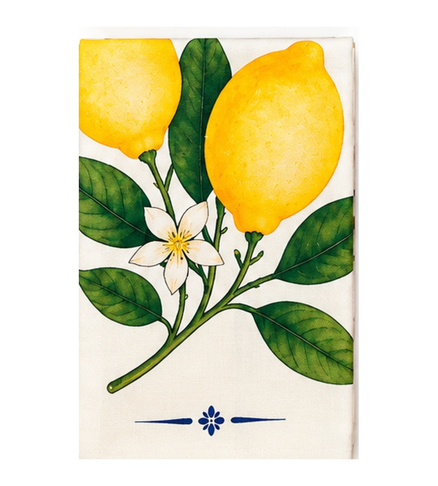 Torchon en coton crêpe – Citrons et fleurs – 100 % coton crêpe, 36x54 cm